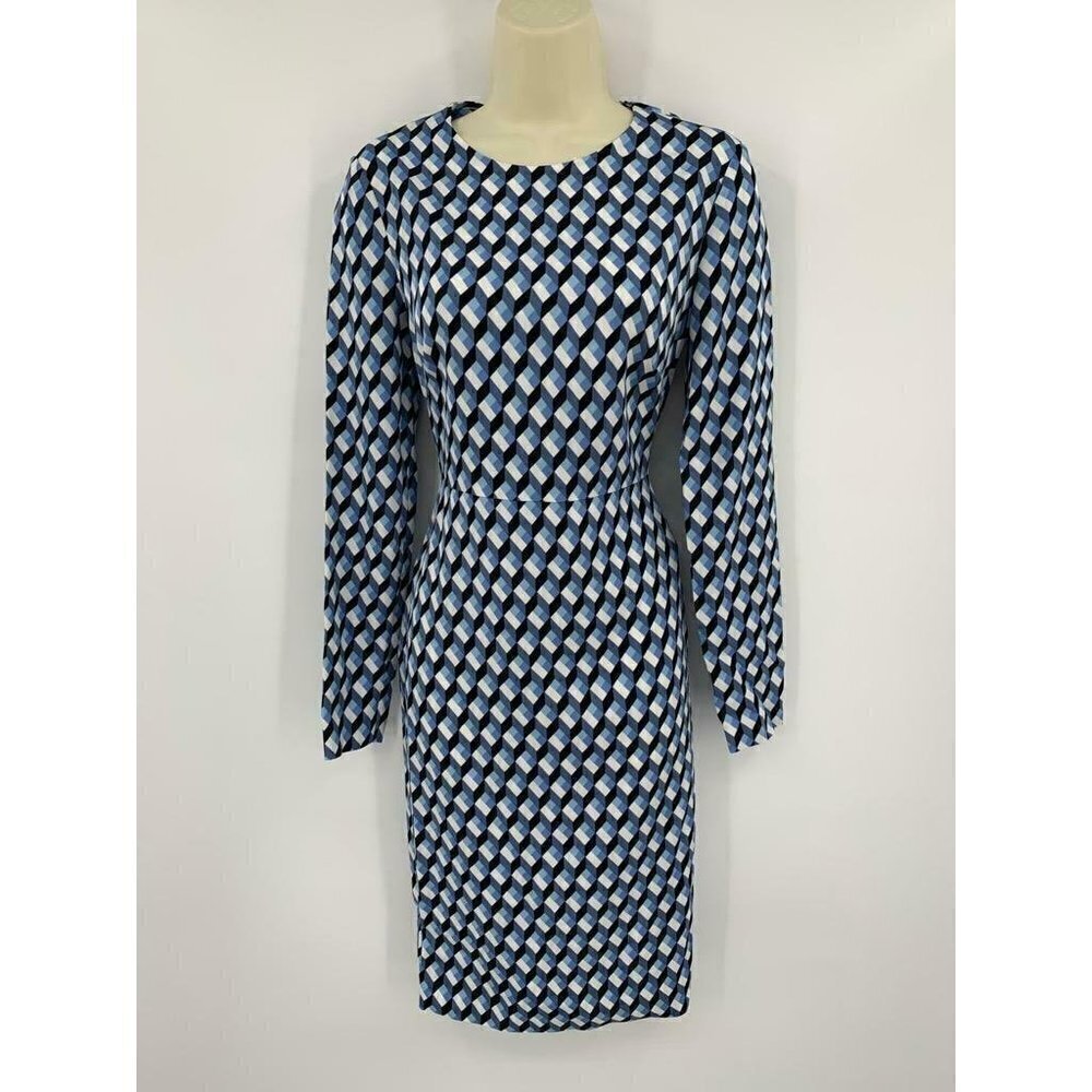 DVF Diane von Furstenberg Cleo Harlequin Ivory blue diamond shift dress new 4